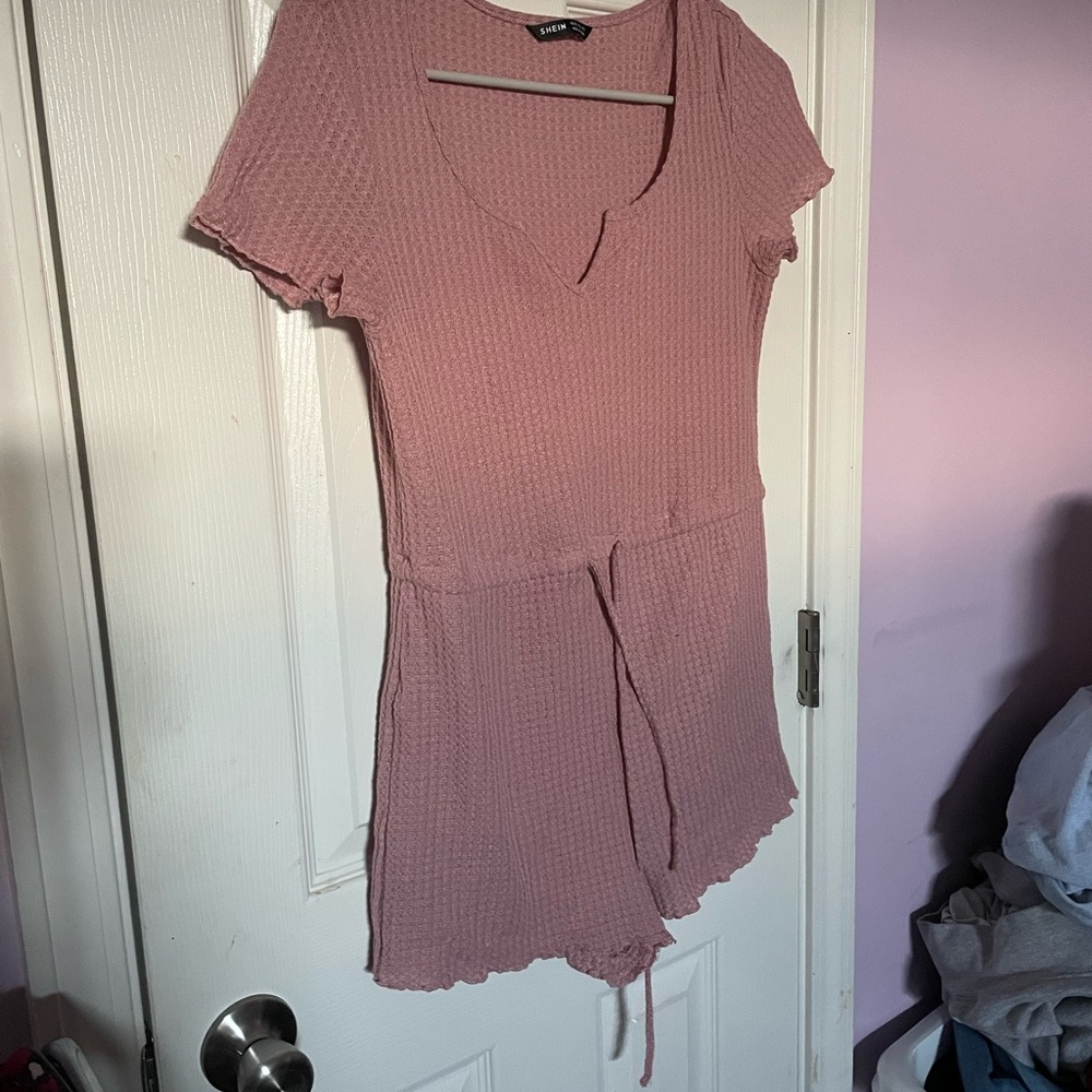 SHEIN Pink Textured Pajama Romper